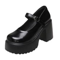 Black Super High Heels Mary Jane Shoes Women 2023 Goth Chunky Platform Pumps Woman Plus Size Ankle Buckle Party Lolita Shoes 36 smėlis