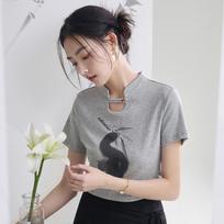 Summer National Wind Tide Women's T-shirt Slim Short-sleeved Tops S pilka spalva