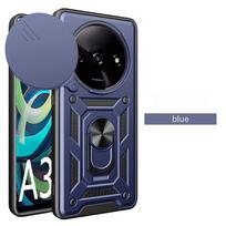 Armor Funda for Xiaomi 14 Ultra Redmi A3 A3X 14C 4G Case Slide Camera Ring Stand Protection Cover for Xiaomi Redmi 14C A3 Capa Redmi A3 4G (A3X) mėlyna