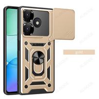 Slenkama kamera dėklas Redmi 13 4G dėklui Stumdomas objektyvo žiedas Stovas Apsauginis dangtelis Xiaomi Redmi 13 4G Smūgiams atsparus Capa for Redmi 13 4G auksas