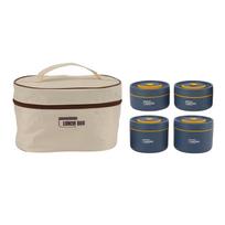 Bento Lunch Box Round with Lid Bag Leakage Proof Stainless Steel Safe Large Capacity Easy Clean L beige