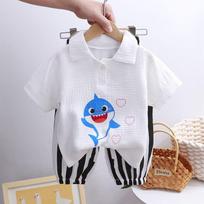 Children's Polo Shirt Set Summer Unisex Baby Air Conditioning Suit Two-piece Set Lapel Summer Style 140 beige