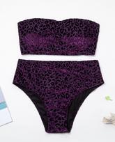 Moteriškas plius dydis maudymosi kostiumėlis Velvet Vienspalvis Leopard Print Tube Viršutinė Aukšta Liemens Sexy Bikini Brazilijos paplūdimio apranga maudymosi kostiumėliai L violetinė