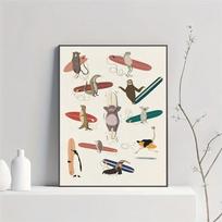 1pc Surfing Animals Vintage Cartoon Sloth Frog Racoon Zebra Poster HD Posters Home Room Bar Cafe Decor Art Wall Painting Picture 21cm×30cm NoFrame