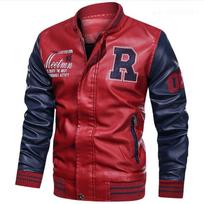 Rudens žiemos striukė Vyriški siuvinėjimai Beisbolo striukės Pu odiniai paltai Slim Fit College Malleluxury Fleece Pilot odinės striukės M black