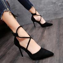 Zapatos de tacón alto de gamuza para mujer, Stiletto puntiagudo, Sexy, de boda, color negro, Nude, 9cm, 38