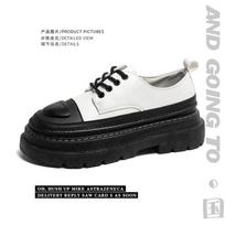 2024 new leather shoes men's shoes Hong Kong style lace-up low-top square head leather shoes youth casual shoes Martin shoes 39 balta