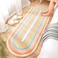 Bedroom Bedside Oval Carpet Modern and Simple Machine Washable Bay Window Balcony Long Strip Short Plush Carpet 40cm*120cm beige