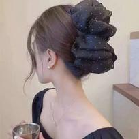 Butterfly Mesh Hair Clip - Multi-layered Shark Clip for Women Cloud Bubble Clip with Gold Thread - Black