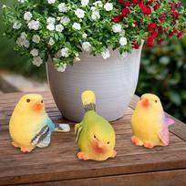3x Miniature Bird Decorative Figurines Plant Flower Pots Ornaments Garden Crafts Mini Birds Figures gray