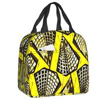 Custom African Ankara Wax Print Yellow Throw Pillow Lunch Bag Women Cooler Thermal Insulated Lunch Box for Kids School Children 22x20x13CM smėlis