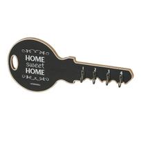 Dekoratyvinis raktų laikiklis sienai, dizainas „Home Sweet Home“, 4 kabliukai, juodas juoda