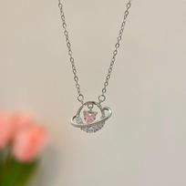 Sweet Style Pink Love Planet Necklace Small Fresh Collarbone Chain To Send Girlfriend Gift Decoration
