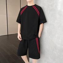 Summer Sports Suit Round Neck Short Sleeved Casual Versatile Men's Loose Thin Two-piece Set XXXL juoda