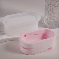DIY Oval Candle Jar Silicone Molds Cement Plaster Mini Flower Pot Concrete Wax Box Candle Tray Injection Mould Home Decor Crafts gray
