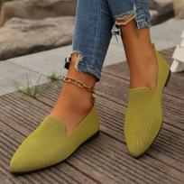 Stretch Knitted Ballet Flats for Women Summer Breathable Shallow Slip-on Loafers Fashion Pointed Toe Solid Color Non-slip Flats 36 armijos žalia spalva