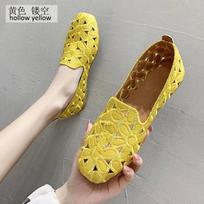 Cheap Square Toe Loafers Women Faux Leather Ballet Flats Big Size 42 Ladies Hollowed Summer Trip Shoes Woman Embroidery Moccasin CN 35