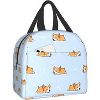 Cute Corgi Sleeping and Love Print Lunch Box, Kawaii Small Insulation Lunch Bag, Reusable Food Bag Lunch Containers Bags 22x20x13CM smėlis