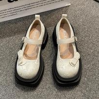thick heel thick sole national tide embroidery Mary Jane shoes women's 2025 spring new temperament small versatile spring and autumn single shoes 65 smėlis
