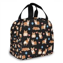 Cute Corgi Dog Lunch Bag for Women Insulated Lunch Box with Front Pocket Reusable Cooler Tote Bag for Work Office School Picnic 22x20x13CM smėlis