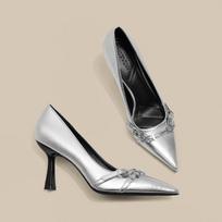 Silver ripe socialite style beautiful high heels women's 2024 new French pure desire temperament pointed single shoes with skirt 34 sidabras