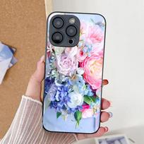Tempered Glass Flower Painted Case For iPhone 11 13 16 Pro Max 15 14 12 XS X XR 7 8 Plus SE  16promax Shockproof Funda Cover For iPhone16 Pro