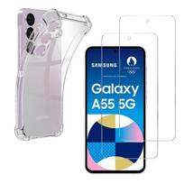 Shockproof Case for Samsung Galaxy A55 5G and 2 Tempered Glass Screen Protectors Phonillico® skaidri