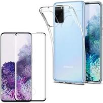 Case for Samsung Galaxy S20 PLUS + Tempered Glass Black Edge - Soft Silicone Protection Screen Protector Film Phonillico® juoda