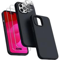 Case for iPhone 15 Pro - Liquid Silicone - Black - Non-slip - 2 Tempered Glasses - Flexible