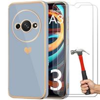 Coque - E.F.CONNECTION - Pour Xiaomi Redmi A3 - Antichoc en Silicone - Motif Cœur Plaqué Or - 2 Verres Trempés