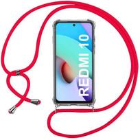 Coque pour Redmi 10 (6.5 ) Transparente Protection Renforcé Coins Anti-Rayure AntiChoc TPU Avec Collier Cordon rouge