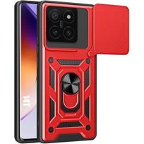 Coque pour Xiaomi 14T, Protection Rigide Antichoc avec Support Arrière et Protection Caméra - Rouge