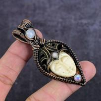 Cameo, Moonstone Handmade Copper Wire Wrap Jewelry Pendant 2.96  n5k92