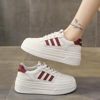 Leather platform white shoes women's ins tide 2025 spring new fashion versatile height increase casual sports board shoes women 35