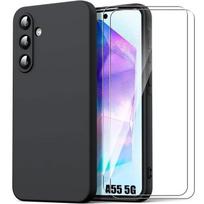 Silicone Case - for Samsung Galaxy A55 5G - Ultra Slim - Scratch Protection - Black - 2 Tempered Glass juoda
