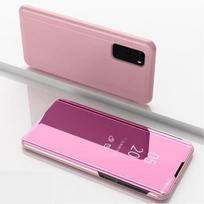 Dėklas-Stovas - Samsung - Galaxy S20 - Atsparus smūgiams - Skaidrus atvartas - Rožinio aukso veidrodis rožinė