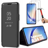 Case for Samsung Galaxy A34 5G - Black - Reinforced protection - 2 Tempered Glasses - Semi-rigid juoda