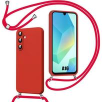 Coque pour Samsung Galaxy A16 4G/5G, Protection Silicone Liquide Souple Slim Rouge avec Cordon raudona