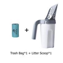 Cat Litter Scoop Household Integrated Cat Poop Shovel with Garbage Bag Large Capacity Plastic Cat Poop Shovel Pet Cleaning Tool gray