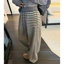 Lazy Style Drawstring Elastic Waist Striped Casual Pants Early Spring New Versatile Floor Trousers 2XL