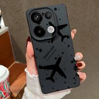 Dėklas Xiaomi 13T Pro Poco X7 X6 M6 Pro Redmi Note 14 13 Pro 12 11 Telefonui su lėktuvo raštu, odos tekstūros, TPU minkštas, smūgiams atsparus, matinis, plonas Redmi Note 14 Pro 4G juoda