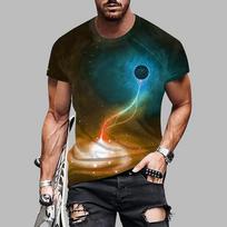 New Summer Men's Fashion T-shirt Personality Planet Printed Men's T-shirt Top XS mėlyna