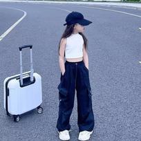 Girls Casual Cargo Pants Kids Solid Colour Sweatpants Children Vintage Streetwear Hip Hop Pants New Elastic Waist Baggy Trousers 170 juoda
