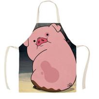 Cooking Apron Sleeveless Stain Repellent Flax Pink Piggy Printed Kitchen Long 2