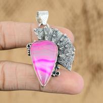 Womens day Deal 925 Silver Natural Pink Botswana Agate Engagement Unique Pendant