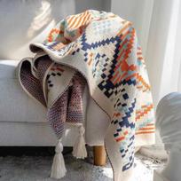Bohemian Nordic Style Office Air-Conditioning Knitted Leg Blanket Shawl Dorm Nap Throw Thick 130x170cm black
