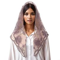 Fashion Lace Embroidered Rose Flower Triangle Scarf Prayer Veil Church Hijab Solid Hair Bands Vintage Headscarf Elegant Headwear violetinė