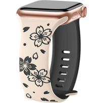 Bracelet for Apple Watch Series Ultra 1/2/3, 11, 10, 9 8 SE 7 6 5 4 3 2 1 42mm-44mm-45mm-46mm-49mm Silicone Flower Pattern White Black balta