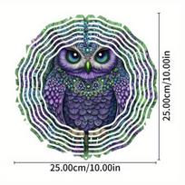 Vibrant 10-Inch Metal Wind Chime with Colorful Owl Design, 360° Rotating Hook - Battery-Free