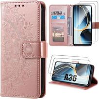 Case for Samsung Galaxy A36 5G - BOOLING - Scratch-Resistant Synthetic Leather Exotic Pattern Pink - 2 Tempered Glasses rožinė